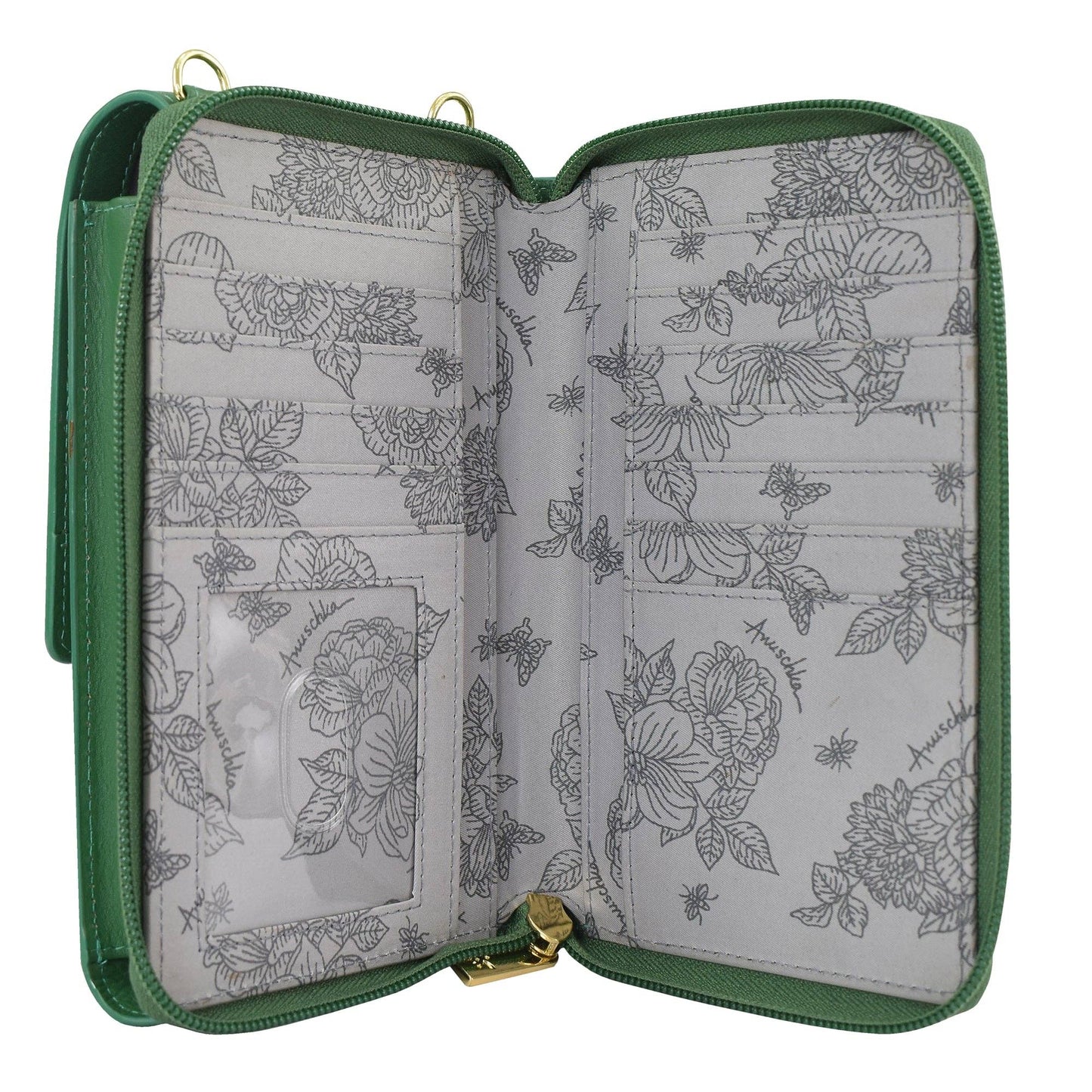 Anuschka Crossbody Phone Case - 1173 Green with butterflies