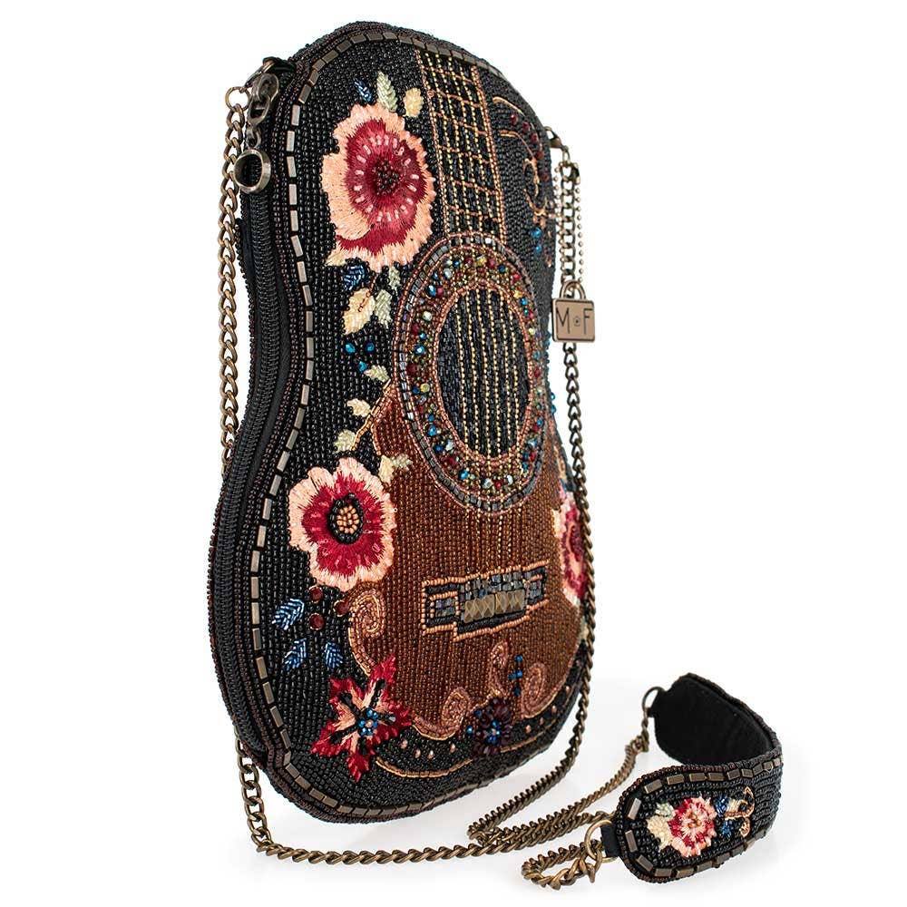 Mary Frances Classical Vibe Beaded Guitar Crossbody Handbag
