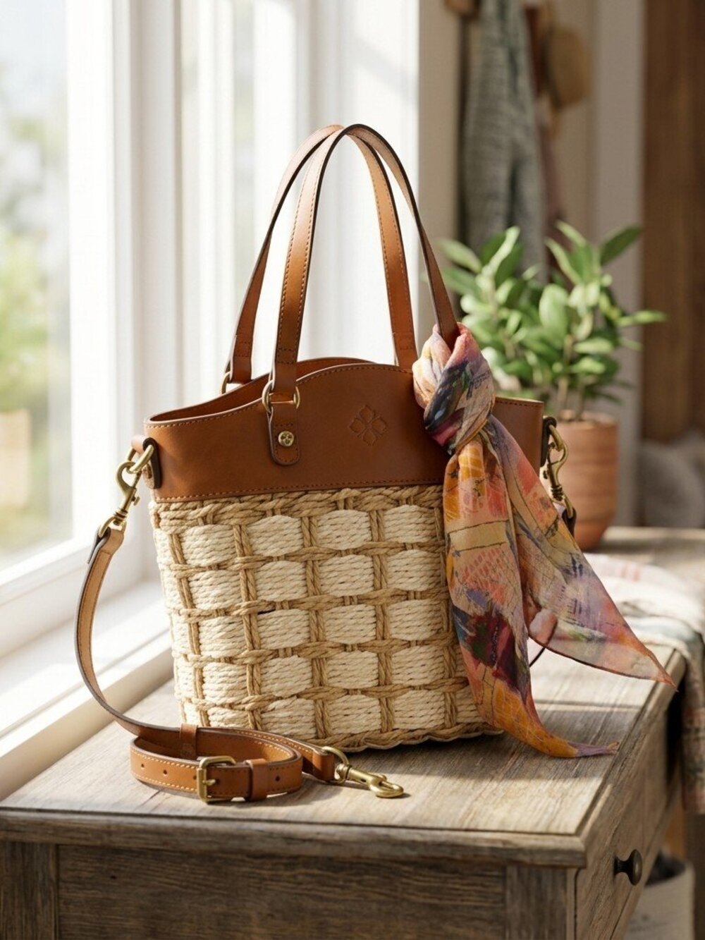 Patricia Nash Montella Basket Bag with Scarf - Specialty Woven