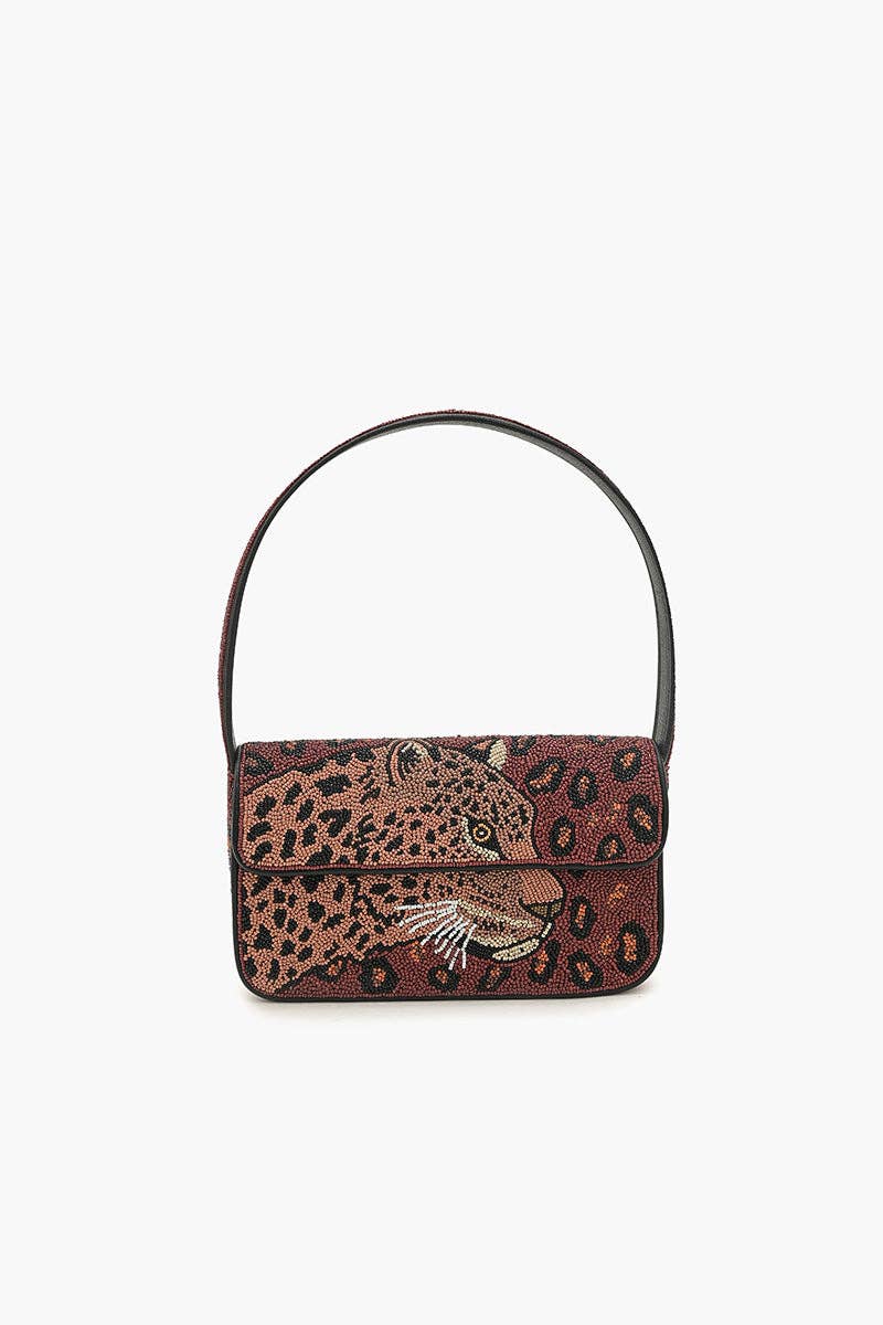 America & Beyond Forest Leopard Beaded Shoulder Bag