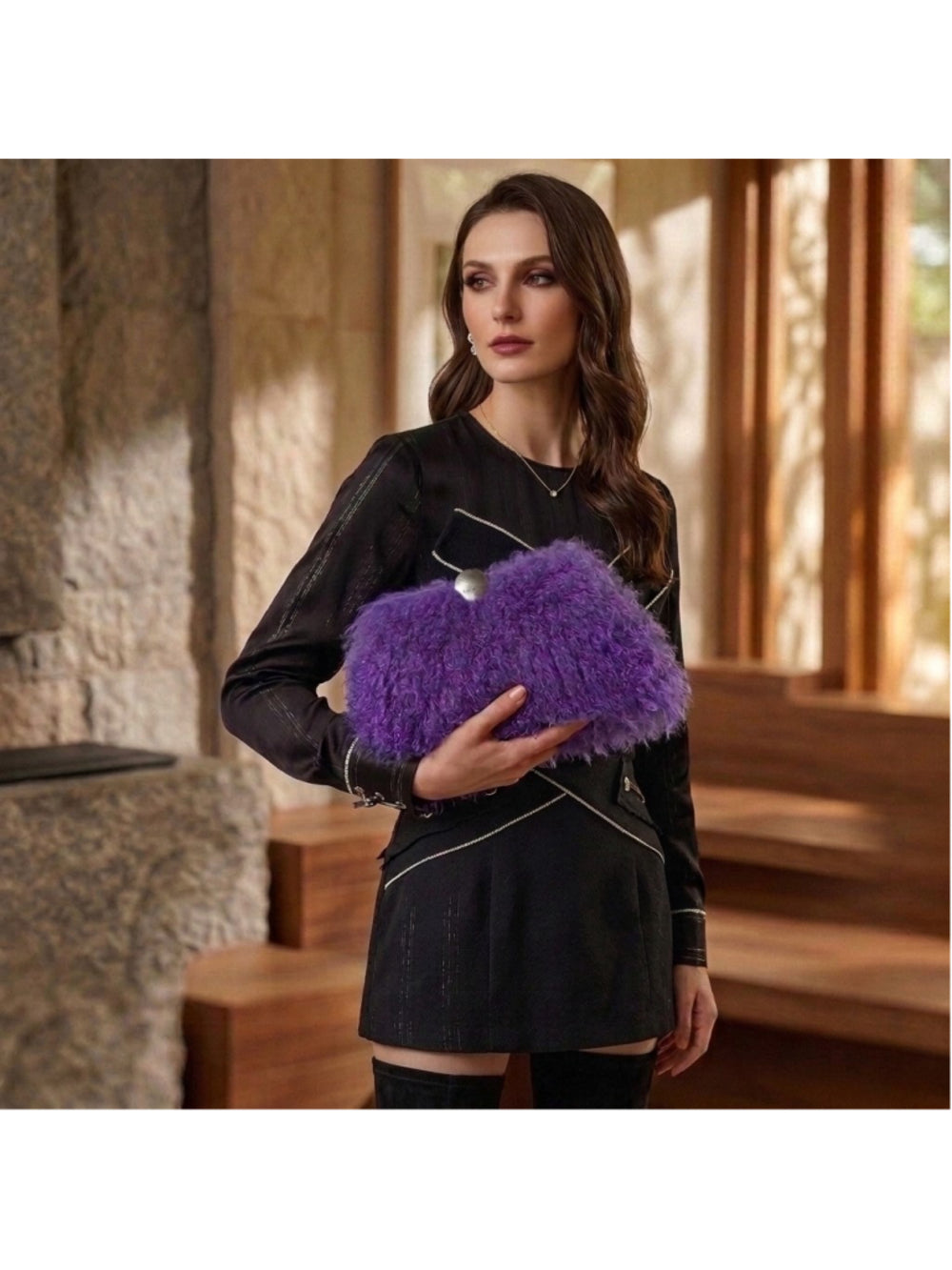 Aimee Kestenberg Full Circle XI Clutch in Royal Purple Mongolian Shearli
