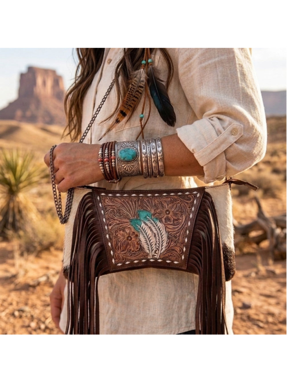 American Darling Feather Spirit Boho Western Fringe Crossbody Clutch