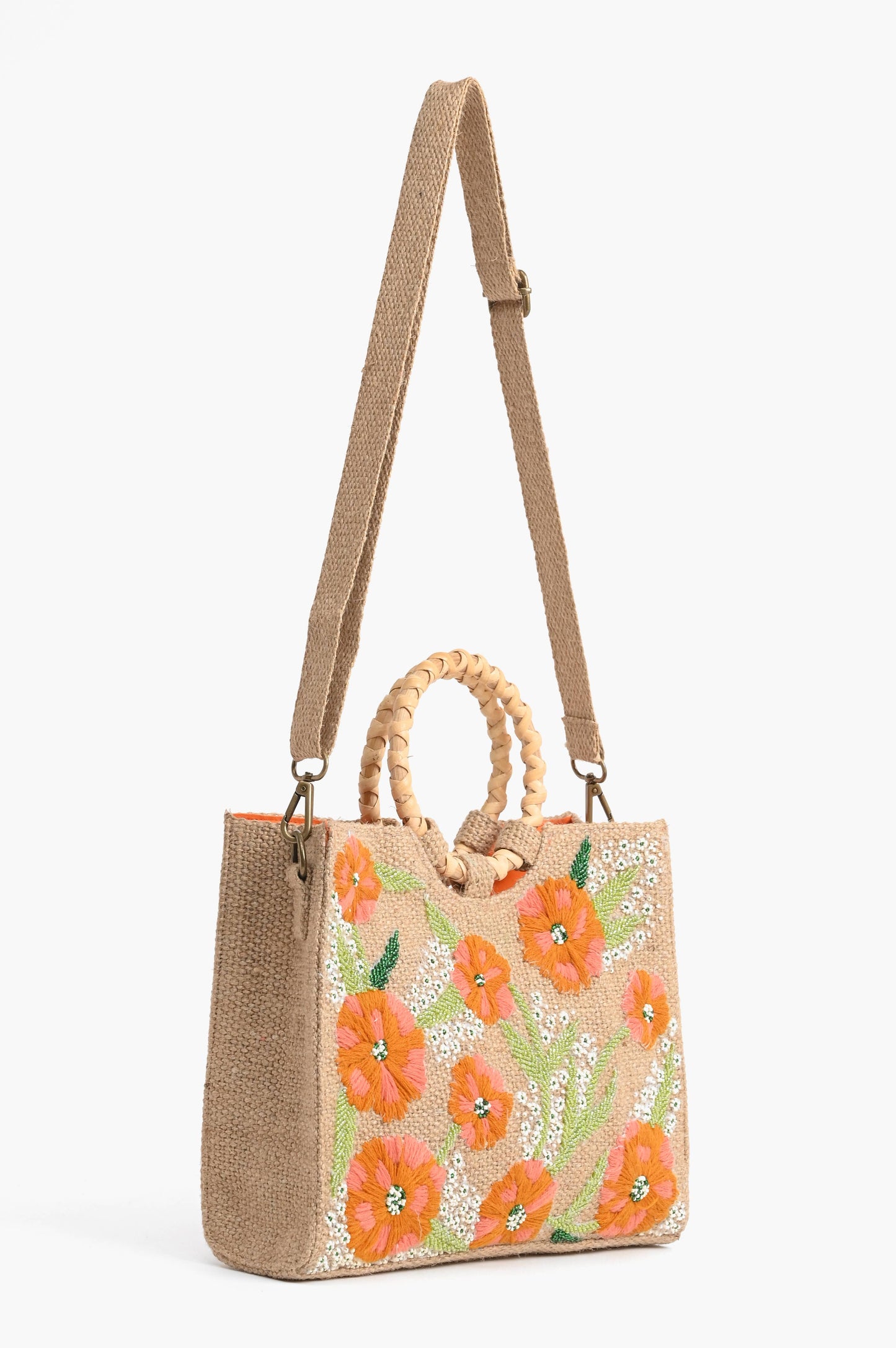 America & Beyond Floral Beaded Jute Shoulder bag