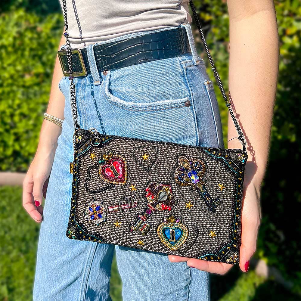 Mary Frances Unlocked Magic Beaded Keys & Hearts Mini Crossbody Handbag
