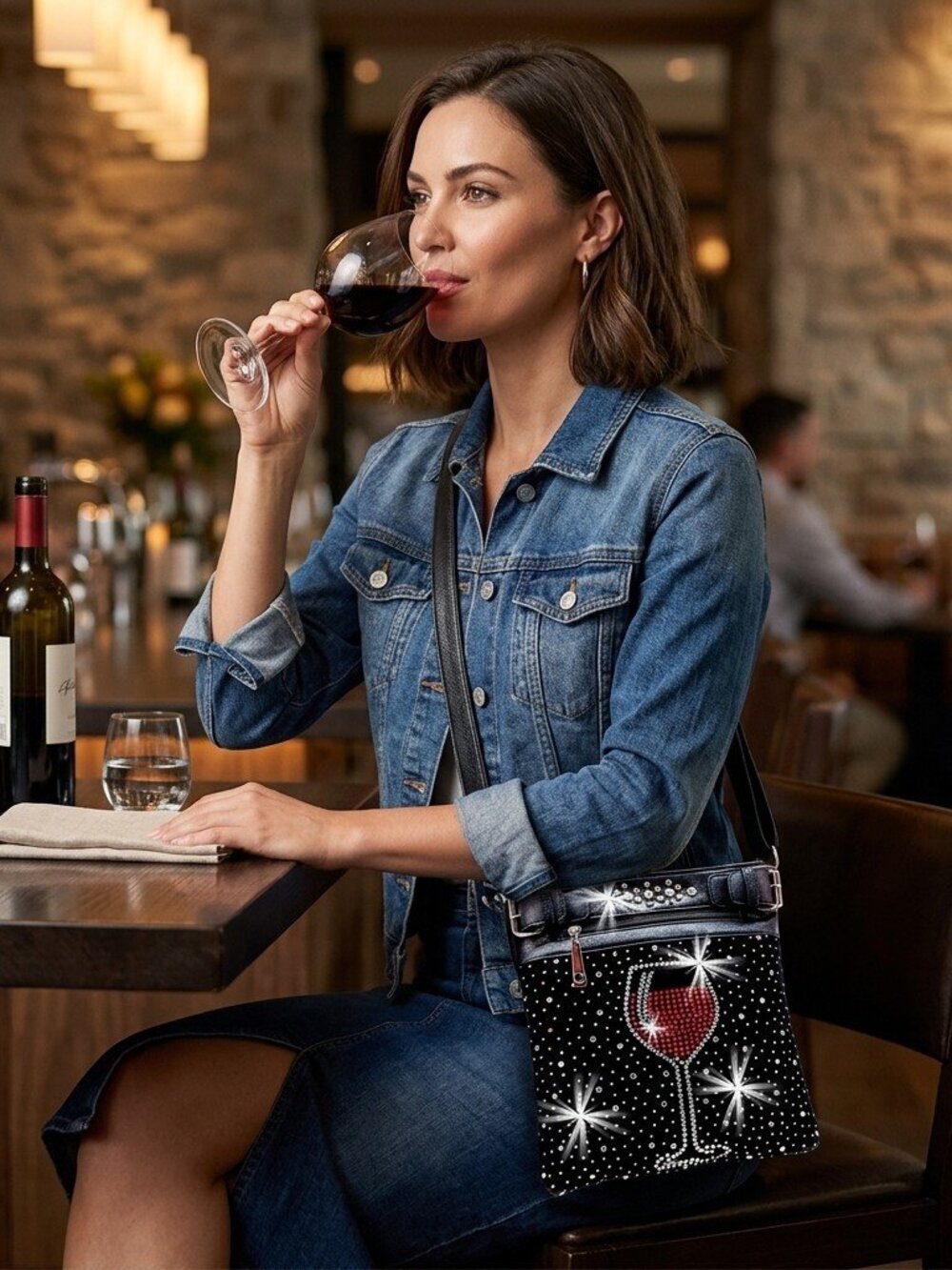 Rhinestone Wine Glass Crossbody