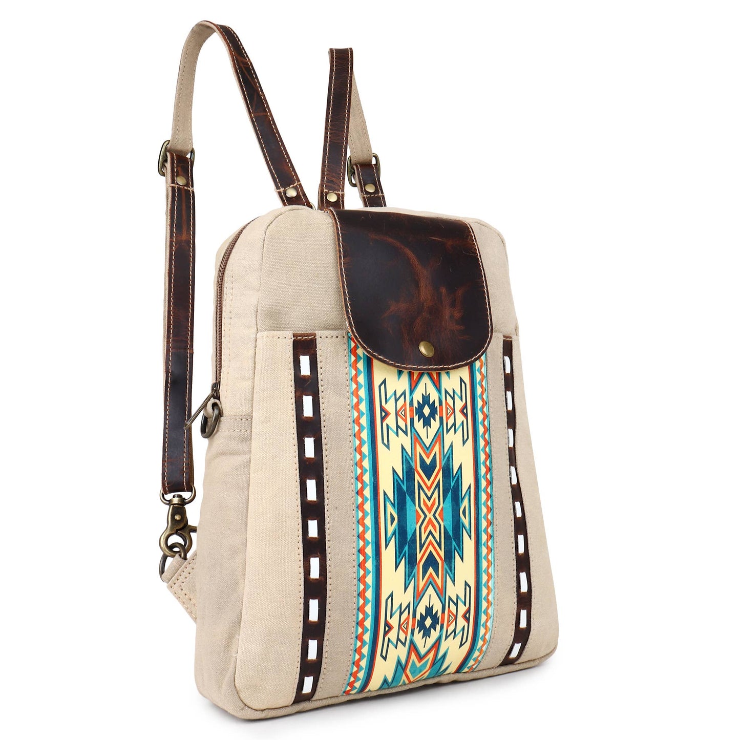 Canvas & Leather Women's Backpack - Turquoise/Sand Dune/Moonstone