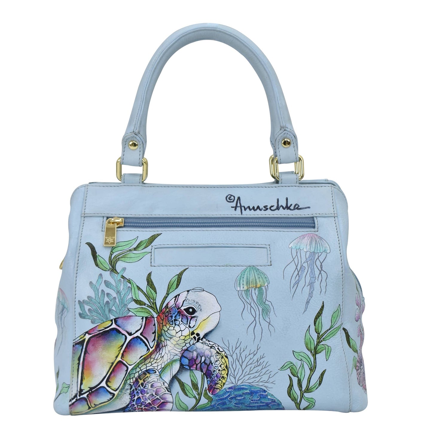 Anuschka Hand-Painted Leather Multi Compartment Satchel - 690-sea turtle