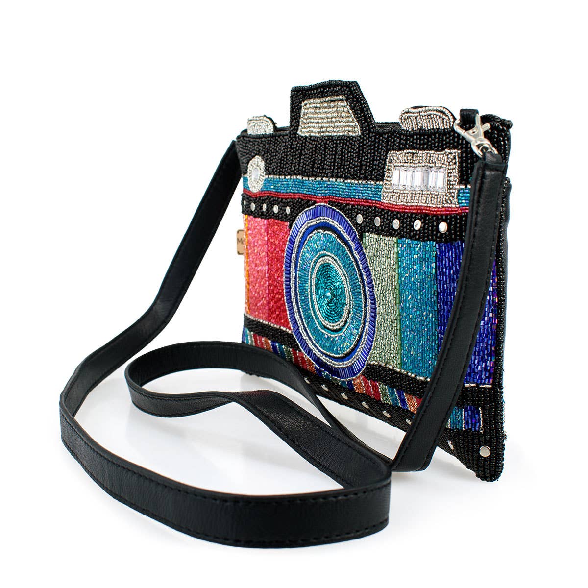 Color Fusion Rainbow Beaded Camera Mini Crossbody Handbag