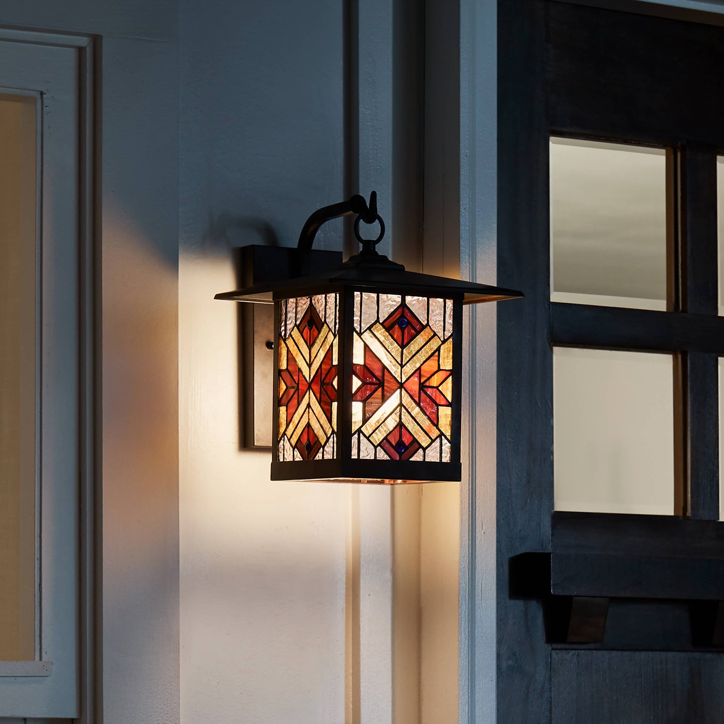 11.75"H Eli Red 1-Light Outdoor Lantern Stained Glass Wall Sconce
