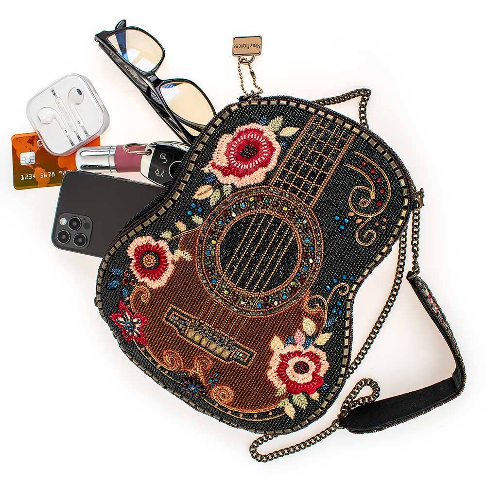 Mary Frances Classical Vibe Beaded Guitar Crossbody Handbag