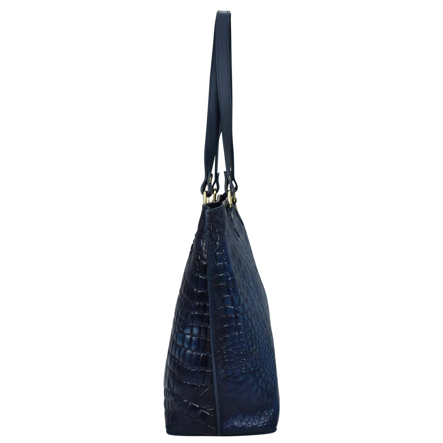 Anuschka Large Zip Top Tote - 698 -navy croc embossed