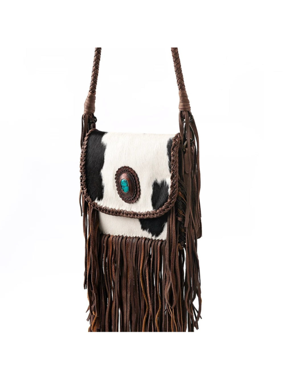 American Darling Desert Fringe Cowhide with Turquoise Concho Crossbody