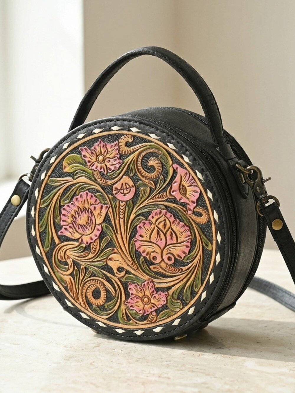 American Darling Boho Pink Posey Floral Round Crossbody Bag