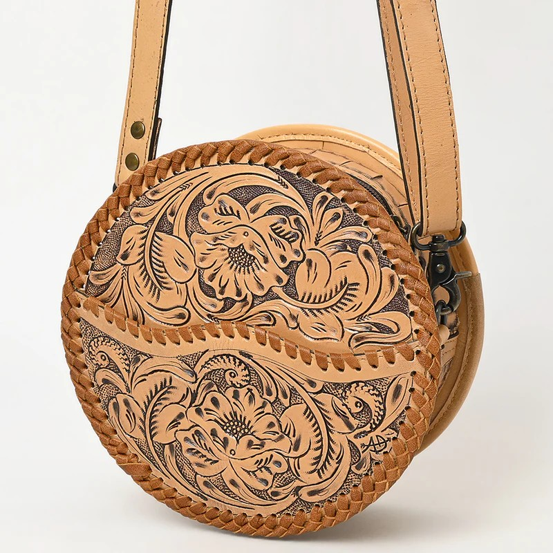 American Darling Western Leather Canteen Bag with Hand-Tooled Floral Detailing | Genuine Leather Crossbody
