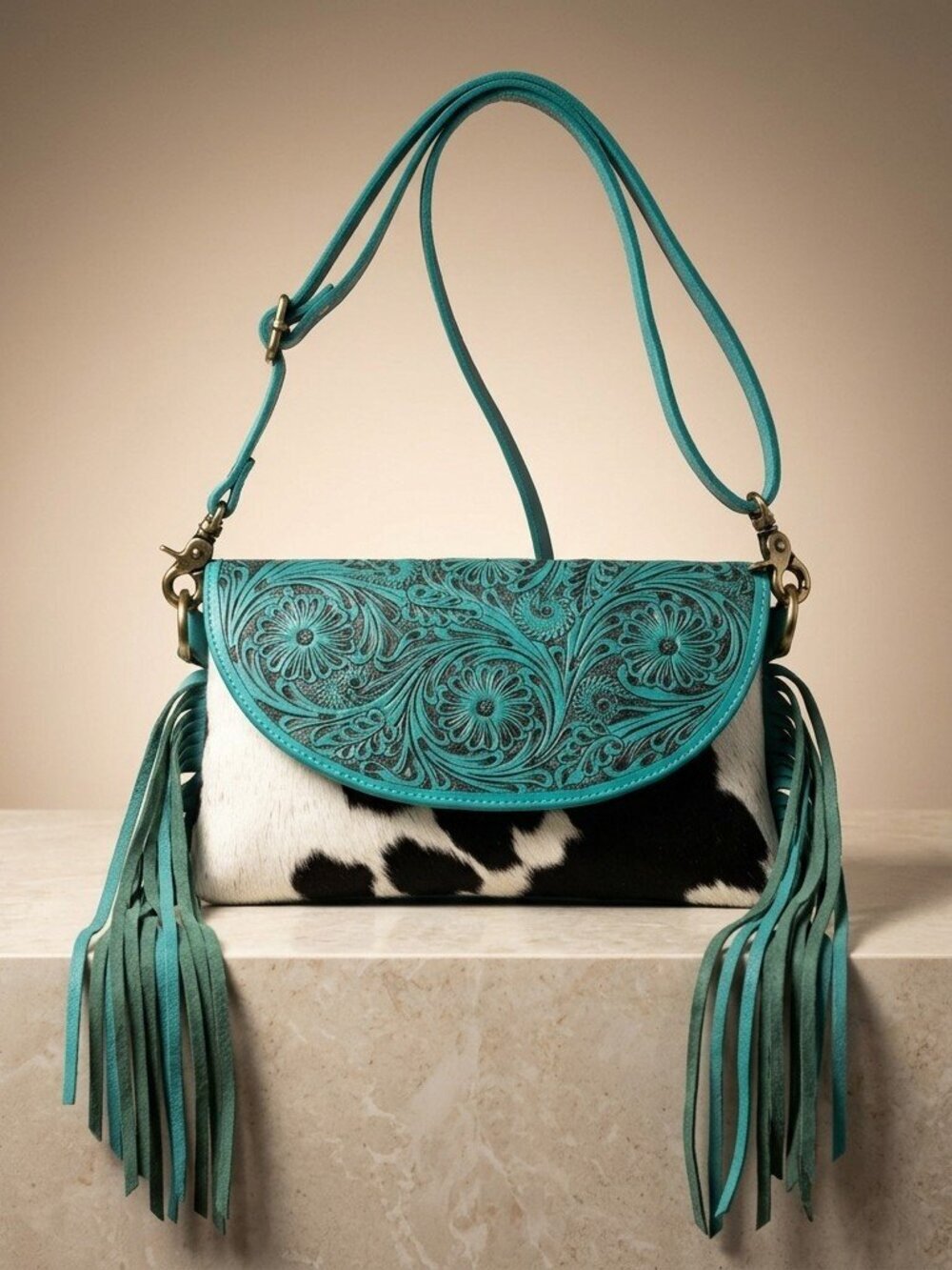 Turquoise Tooled Cowhide Crossbody