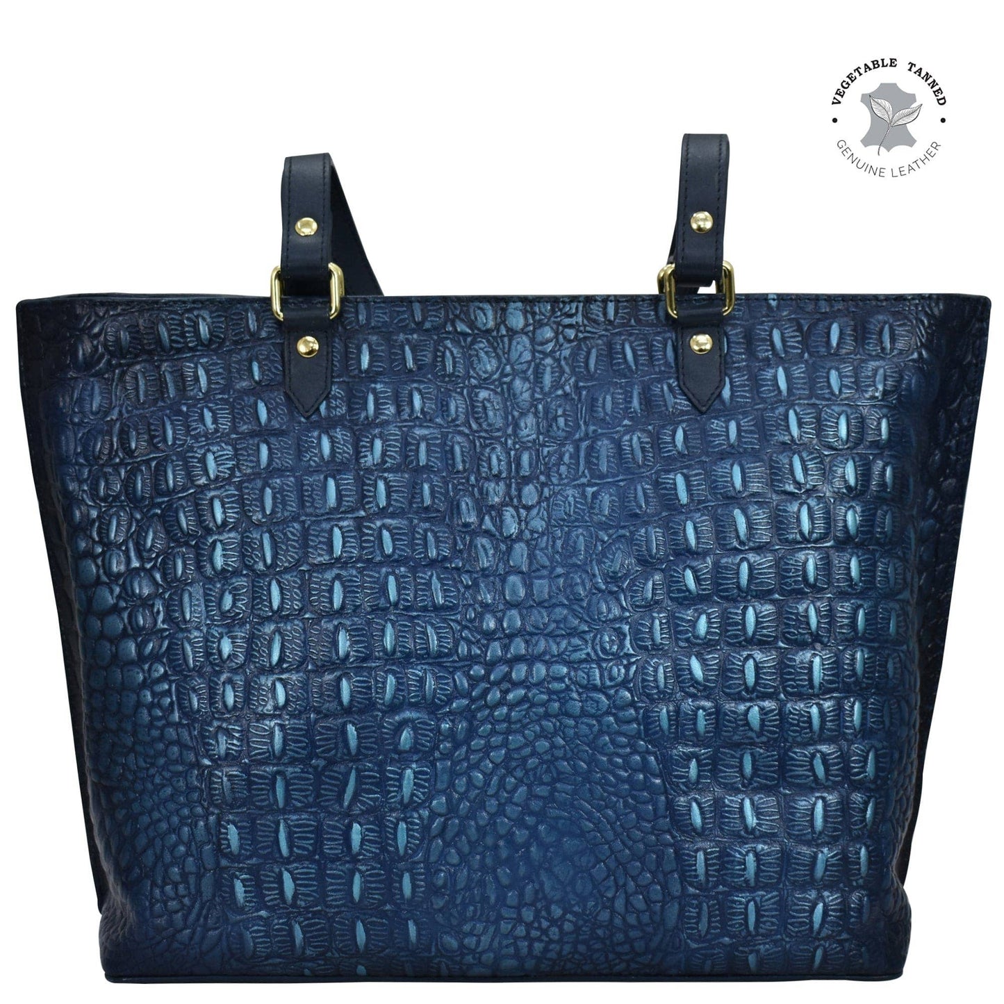 Anuschka Large Zip Top Tote - 698 -navy croc embossed