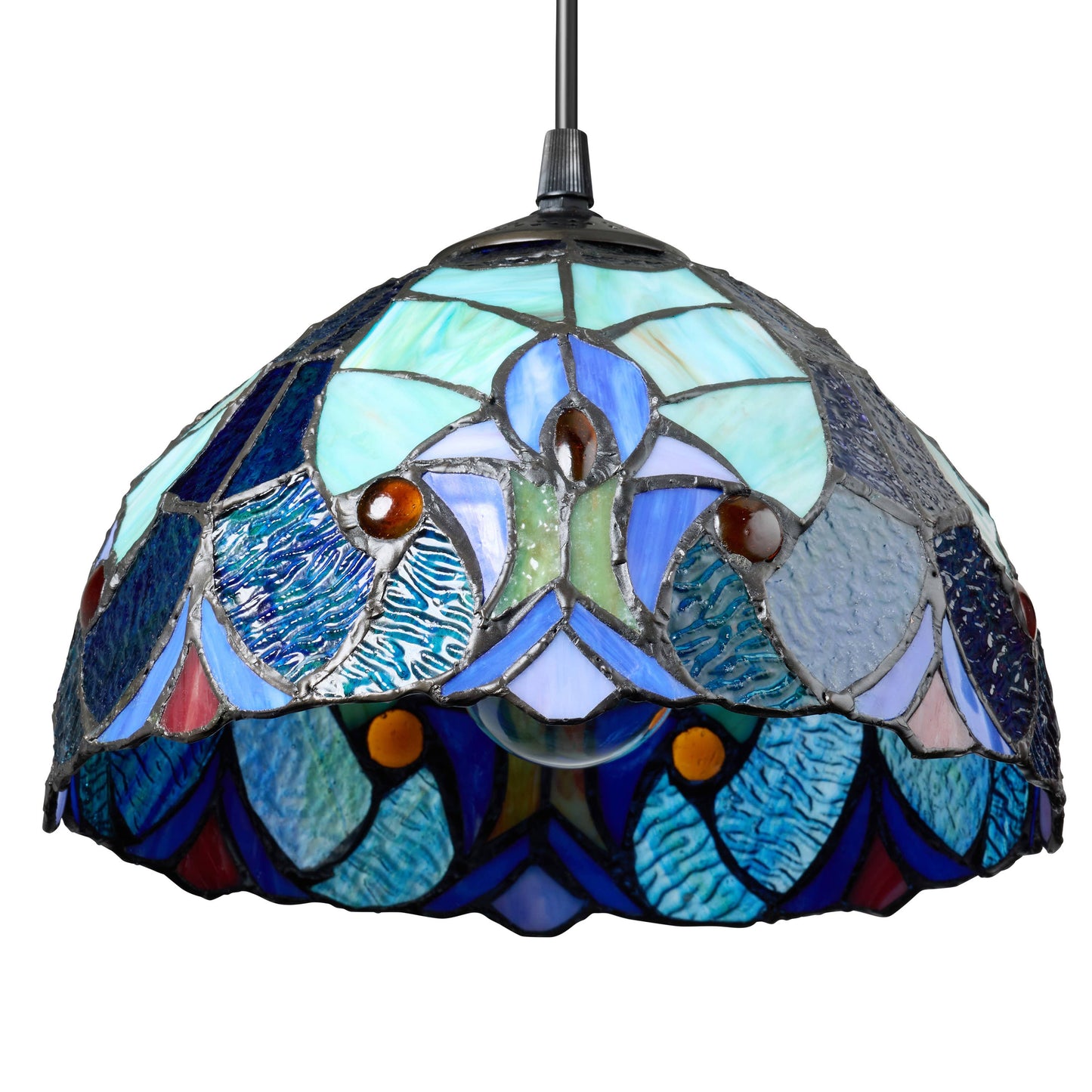 10.25"W Halston Traditional Blue Dome stained glass Shade Pendant