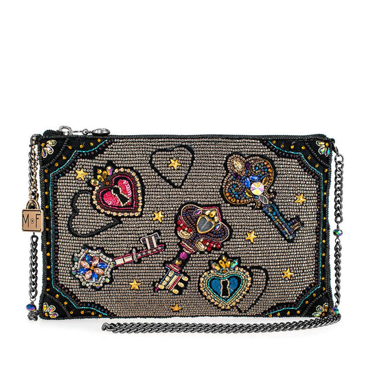 Mary Frances Unlocked Magic Beaded Keys & Hearts Mini Crossbody Handbag