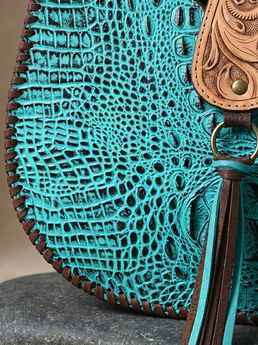 American Darling Turquoise Croc Embossed Saddle Bag