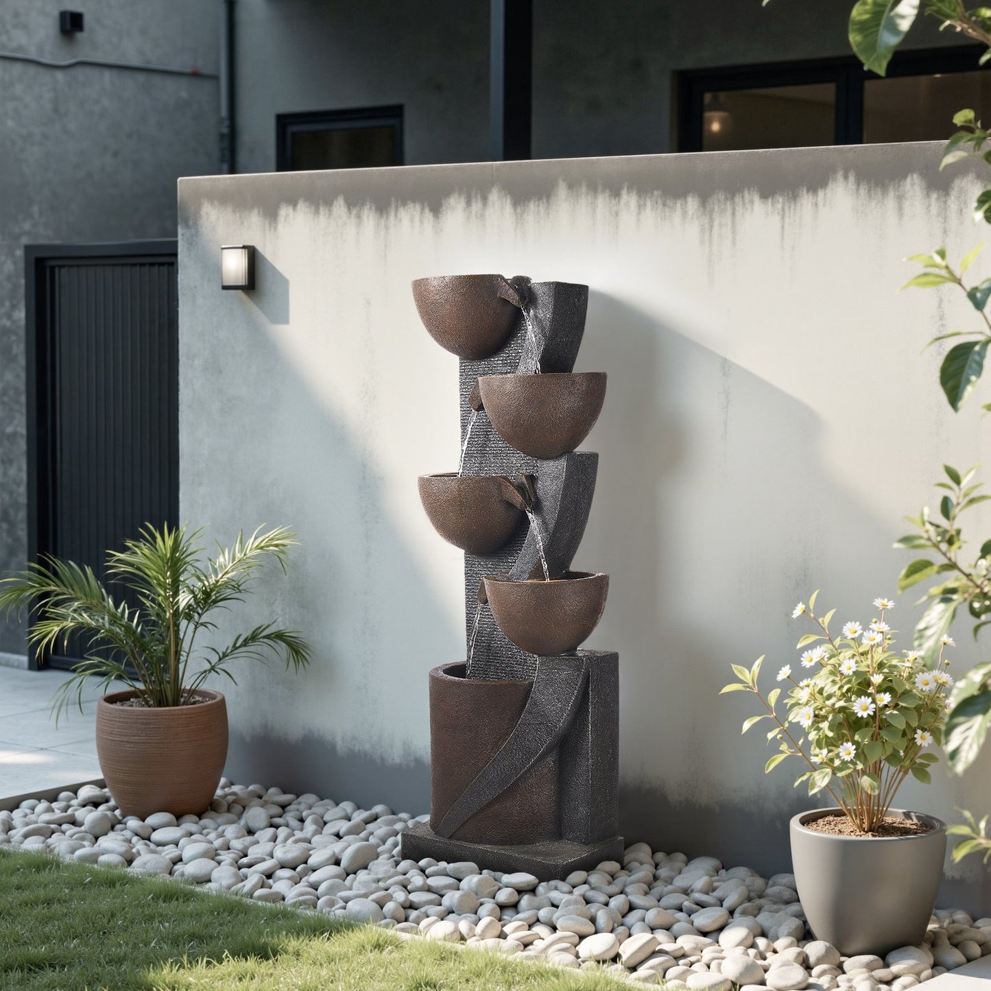 Outdoor Water Fountain 5-Tier Jar-Shaped Cascading 49.61 In Fountains