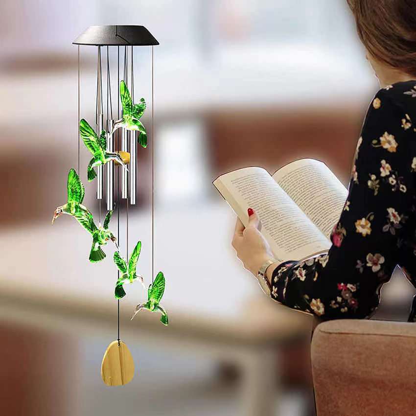 Solar Hummingbird Colorful Wind Chime Light Waterproof