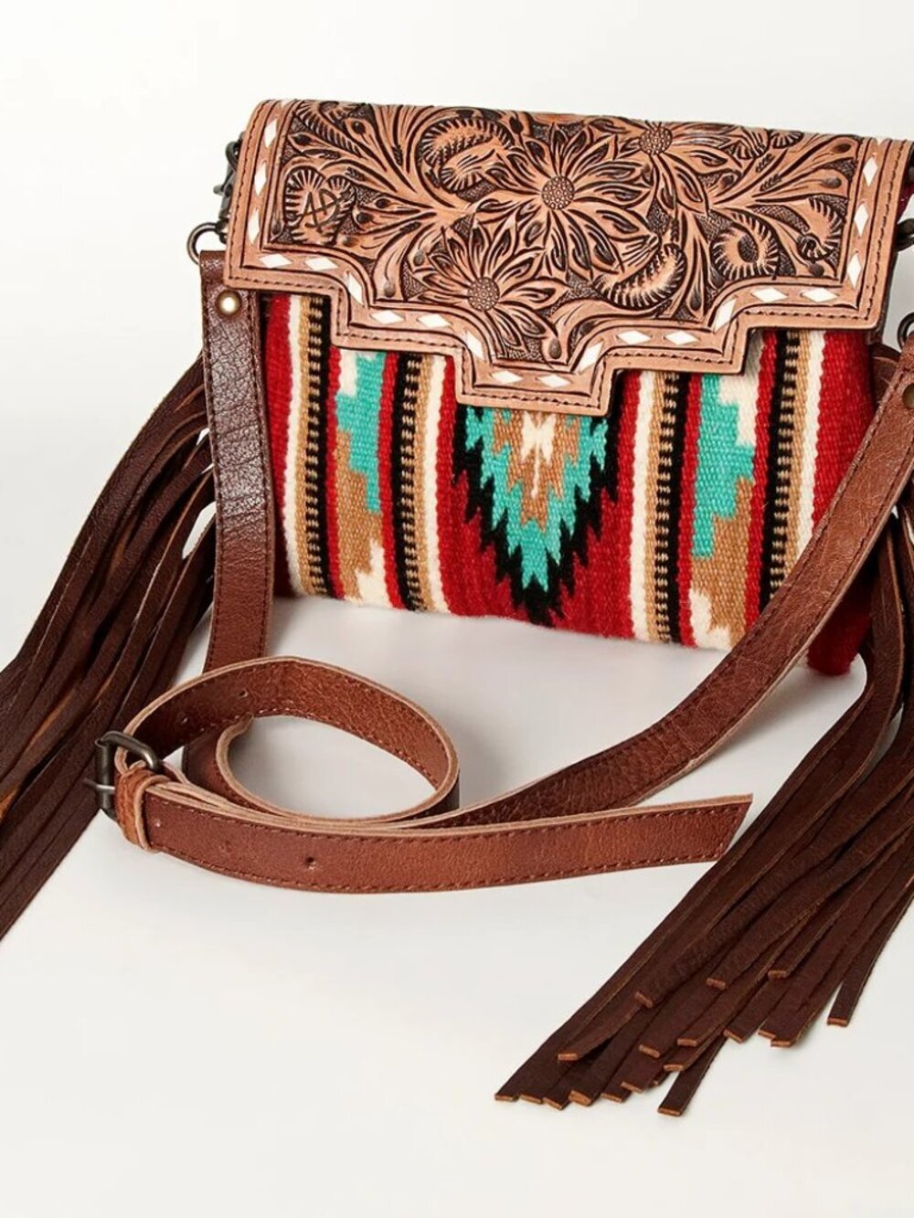 American Darling Desert Bloom Tooled Crossbody- Saddle Blanket Bag