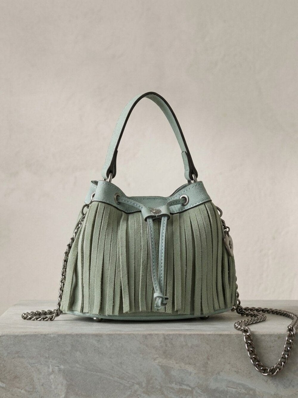 Patricia Nash Mini Elisa Chain Crossbody with Heart Charm - Suede Leather-Blue