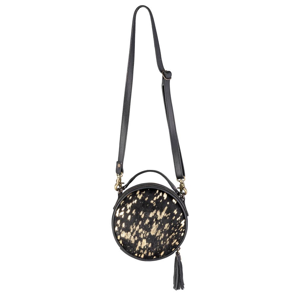Full Grain Leather & Acid Wash Cowhide Round Crossbody
