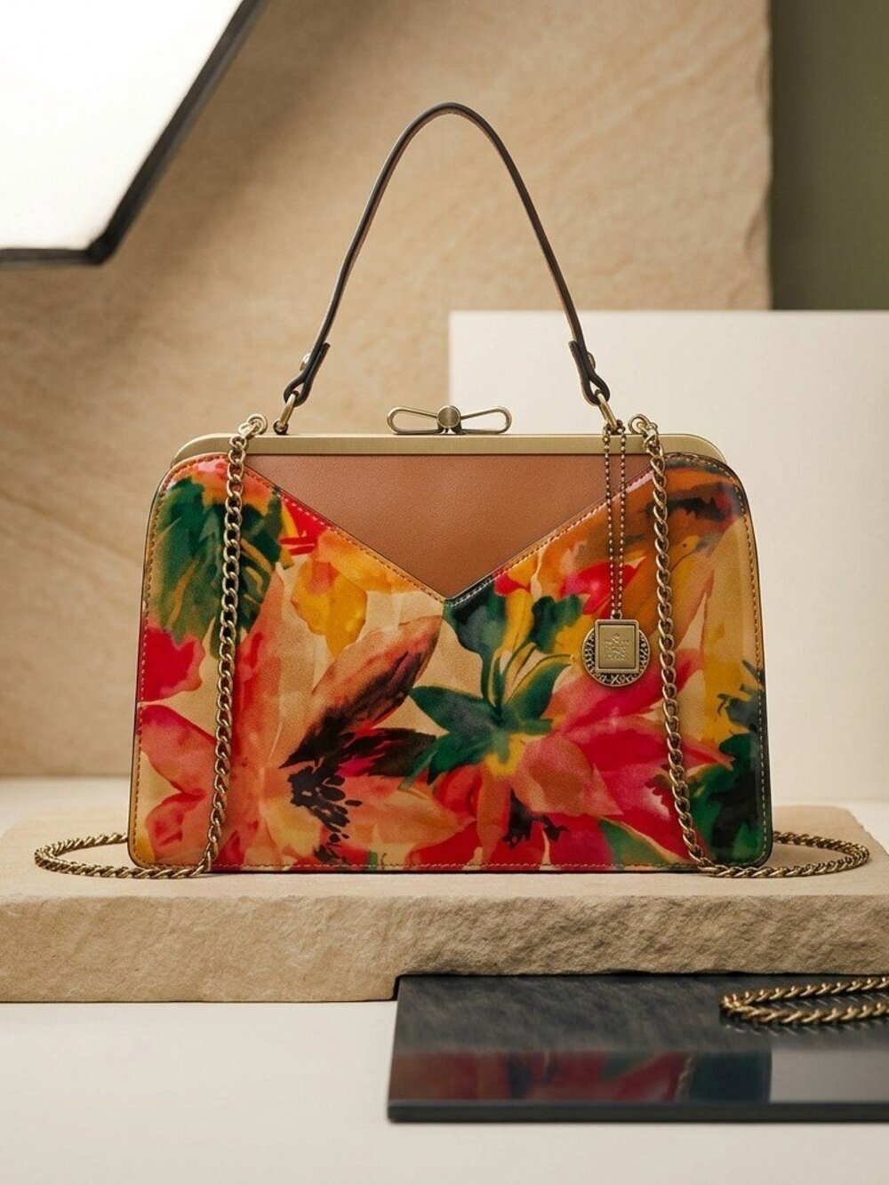 Patricia Nash Tokomo Frame all leather satchel in spring floral