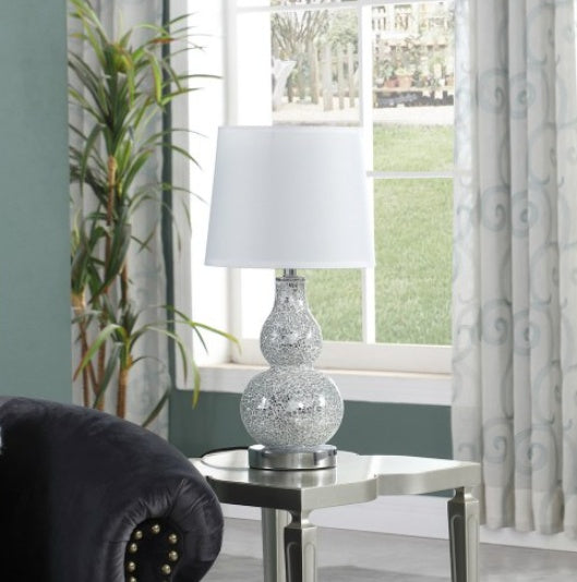 19.5  In Mirror Glass Mosaic Silver Chrome Polyresin Table Lamp