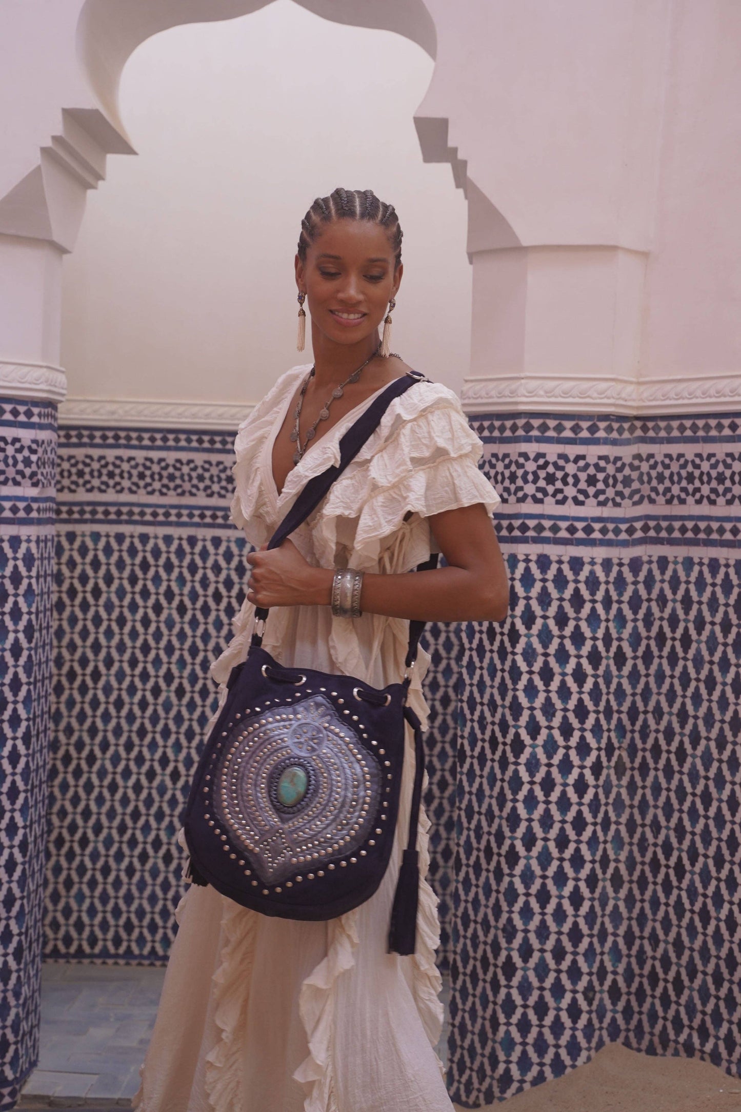 Marrakesh Pouch Bag Metallic Navy/Silver