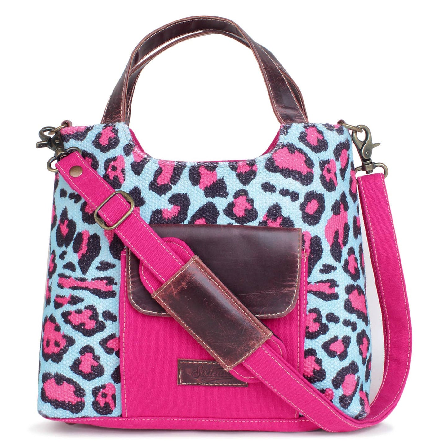 Hot Pink and Turquoise Wild Cat Animal Print 2 in 1 Crossbody