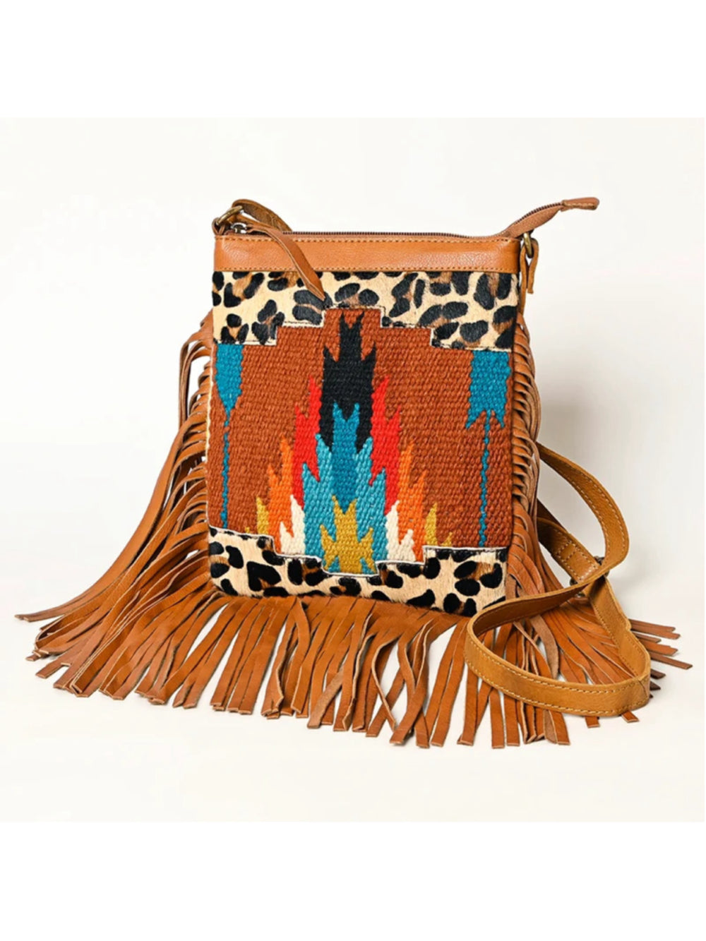 Ohlay by American Darling Wild Fire Cat Fringe Leopard Crossbody