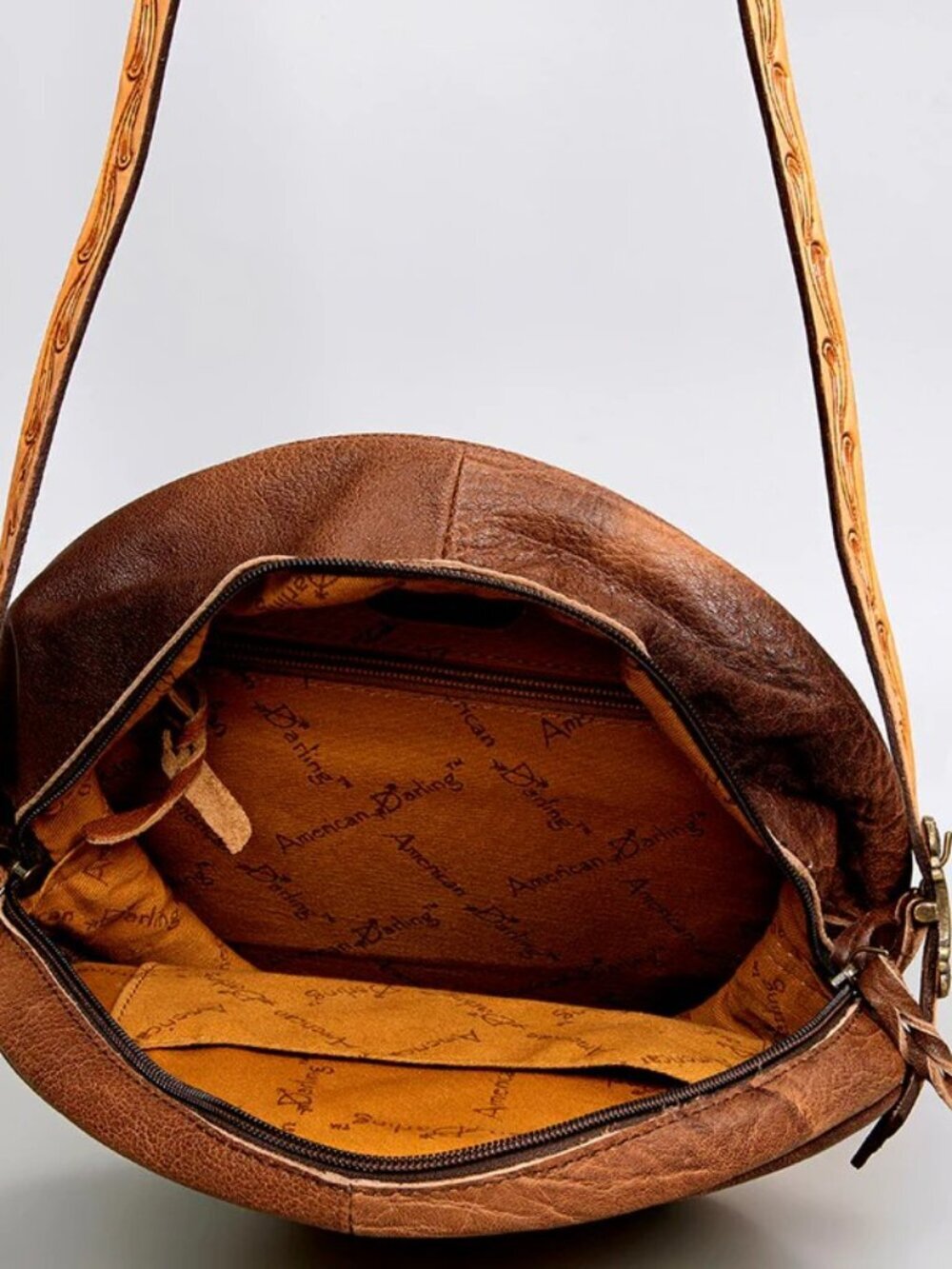 American Darling Tooled Leather Circle Canteen Crossbody