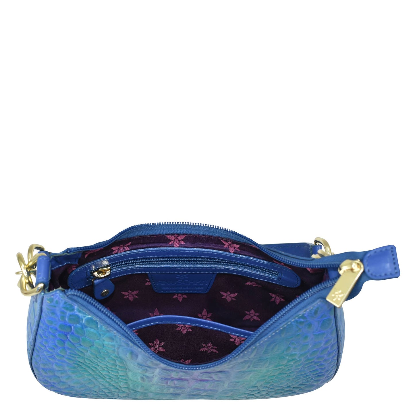 Anuschka Croc Embossed Leather Small Convertible Hobo - 701-teal