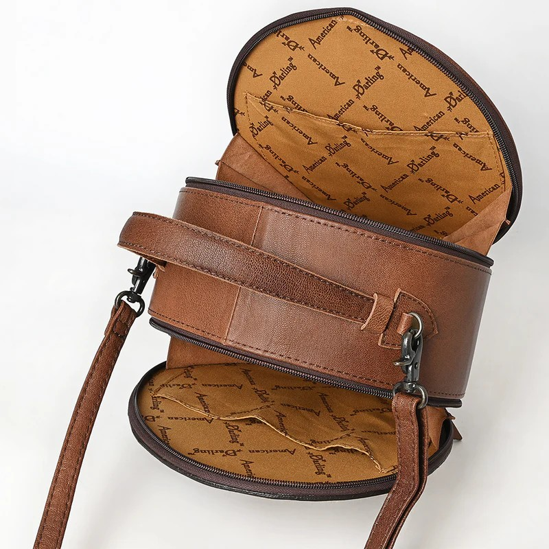 American American Darling Western Genuine Leather Canteen Bag with Hand-Tooled Detailing & Hair-On Accents-Turquoise or Black