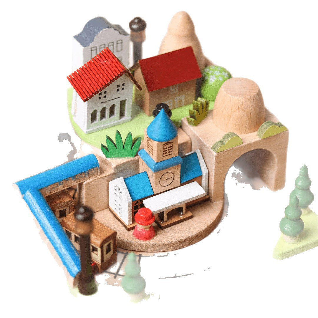 Handmade Wooden Music Box with rotating train