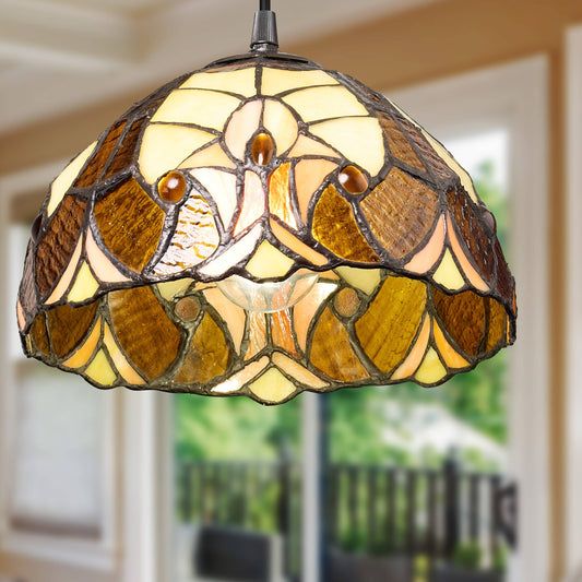 10"W Halston Traditional Amber Dome stained glass Shade Pendant