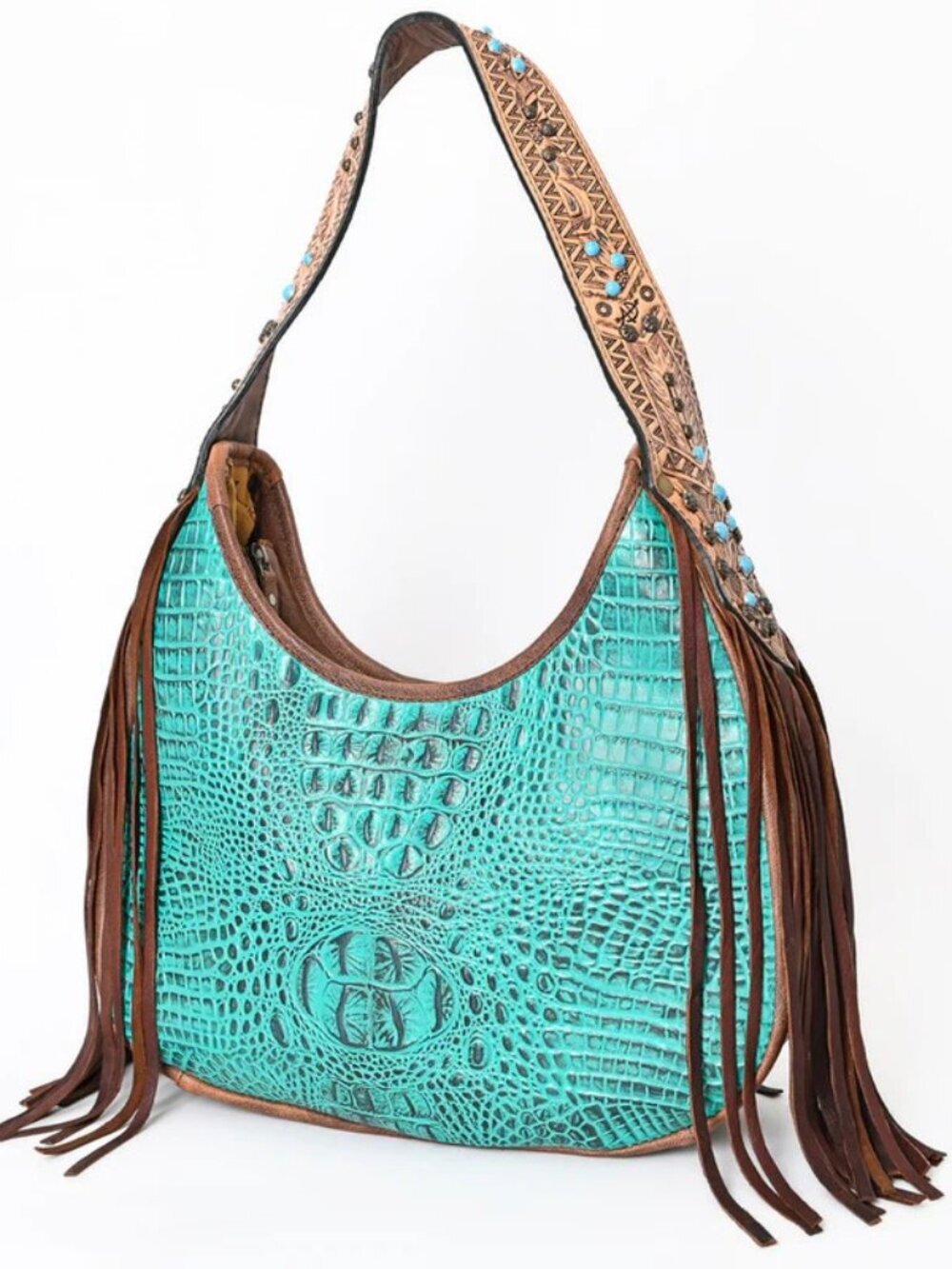 American Darling Turquoise Croc Fringe Shoulder Bag