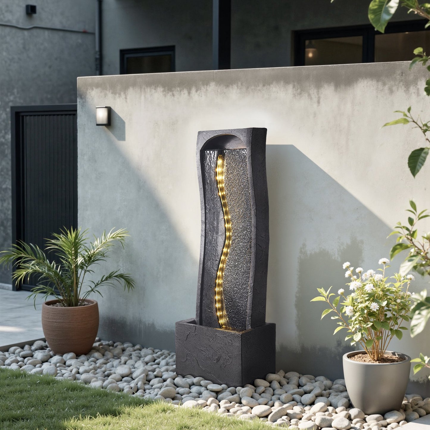 Outdoor Water Fountain 1-Tier Rock Base Style 38.58 In Height Fountains