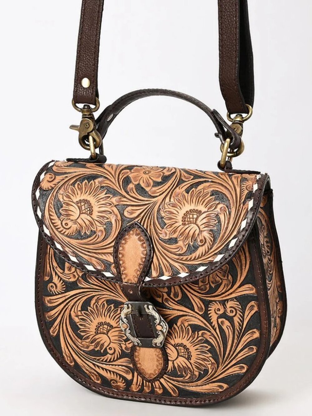 American Darling Heritage Bloom Hand tooled floral Crossbody Satchel