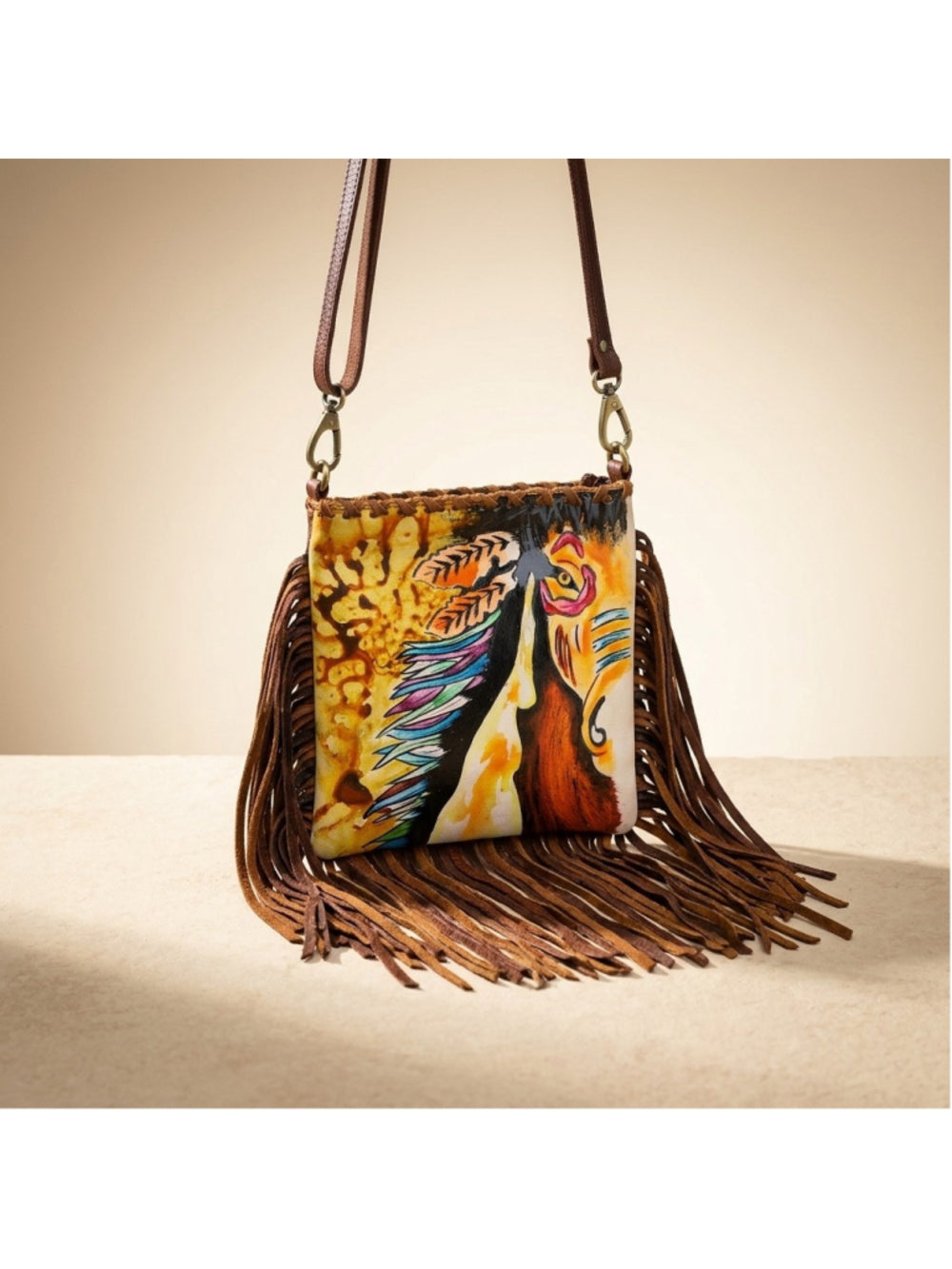 American Darling Wild Horses Boho Painted Fringe Crossbody