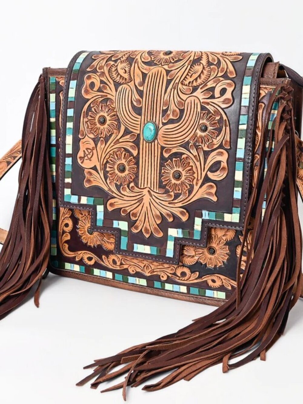 American Darling Turquoise Bloom Fringe Crossbody