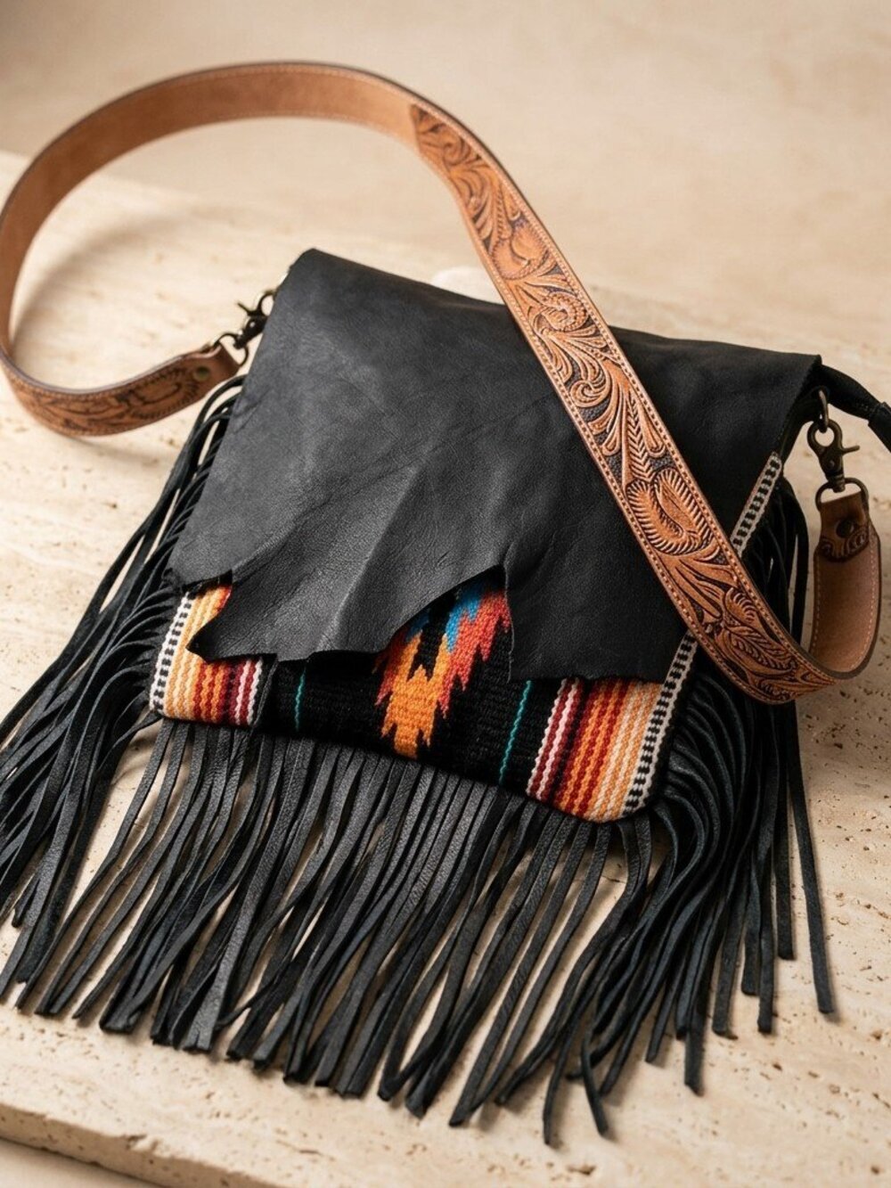 American Darling Colors of the Desert Boho Fringe messenger Saddle Blanket Bag