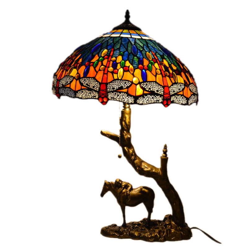 Stained Glass Table Lamp with Western Scene
