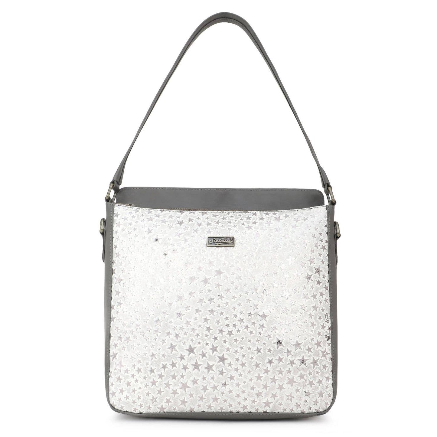 Leather Women's Shoulder Bag - Dark Gray Stars