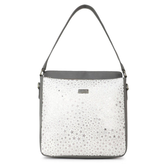 Leather Women's Shoulder Bag - Dark Gray Stars