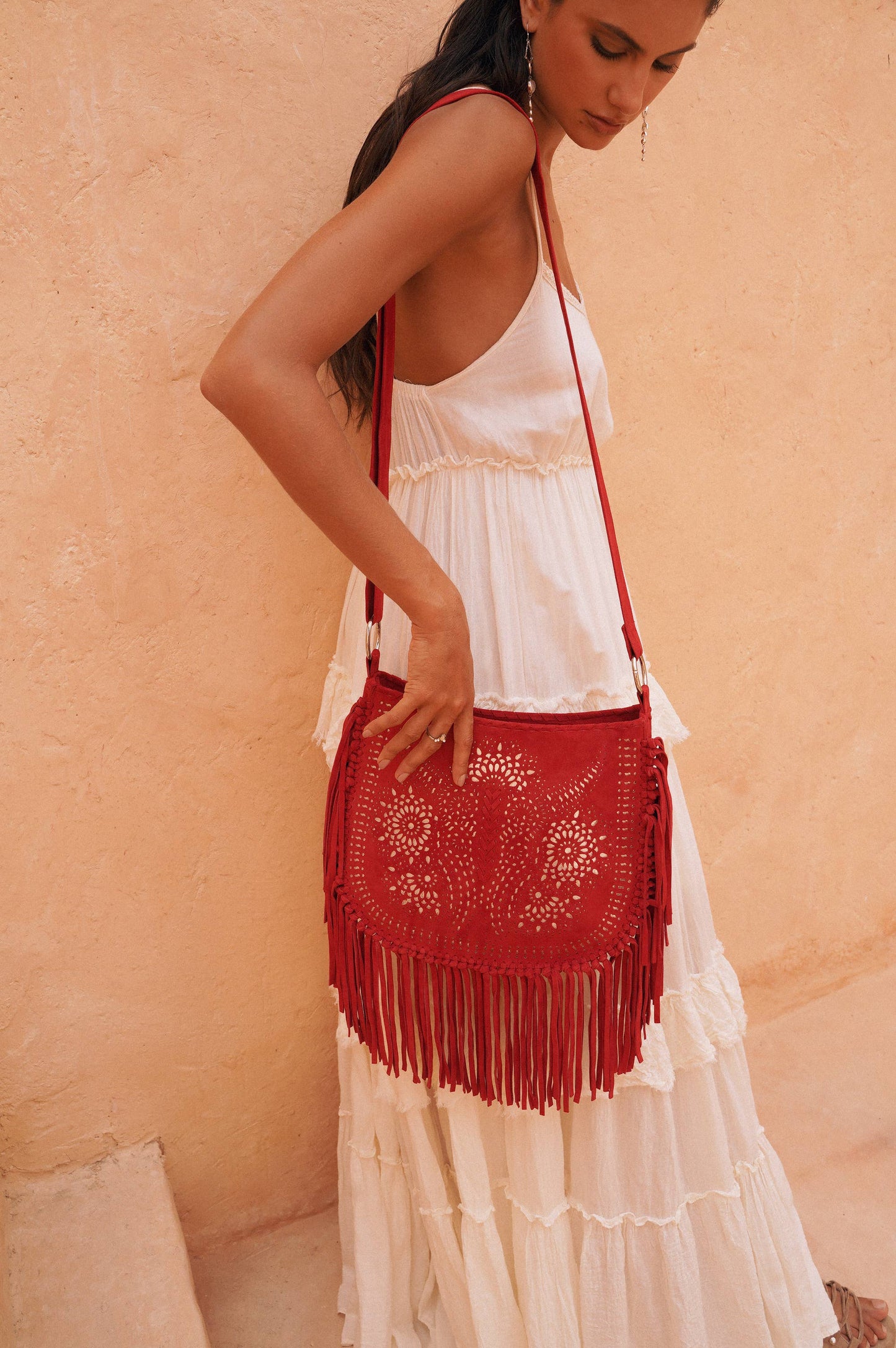 Navajo Sunflower Cut-Out Bag Ruby Red/Silver
