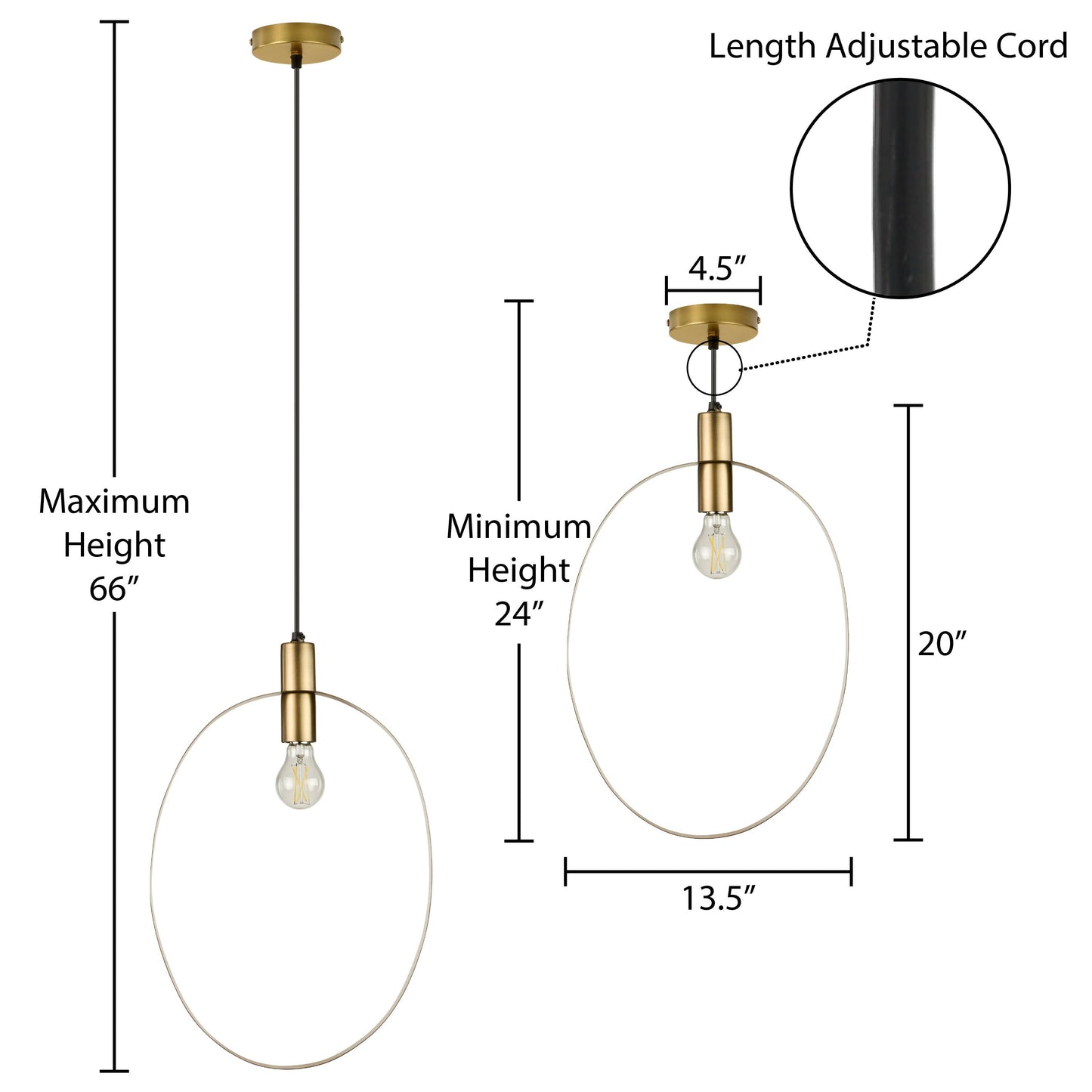 20"H Marquis Modern Brushed Gold Oval Shade Pendant