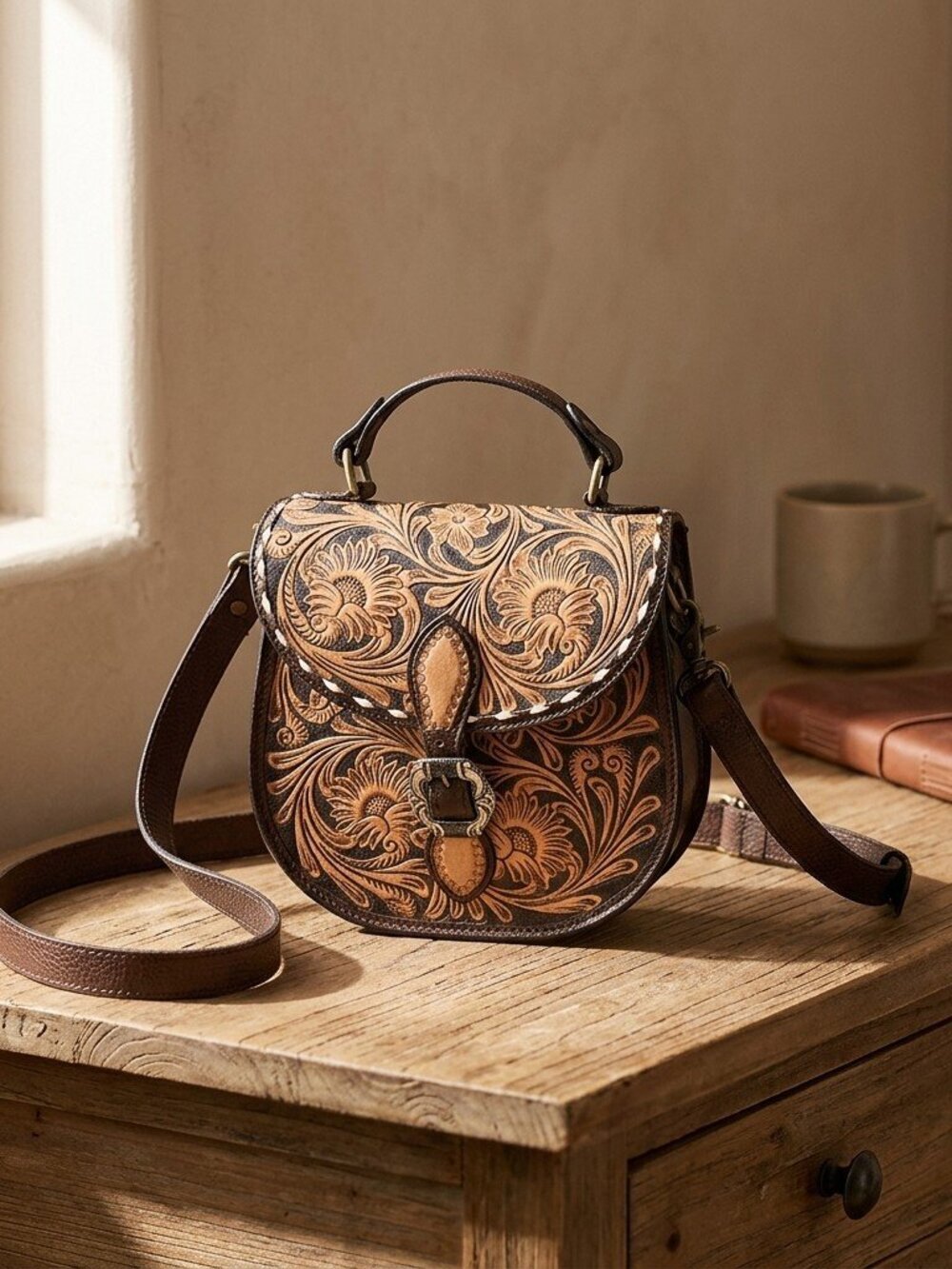 American Darling Heritage Bloom Hand tooled floral Crossbody Satchel